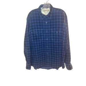 Cabelas Mens Large Blue Black Plaid Outfitter Series Button Up Shirt Long Sleeve